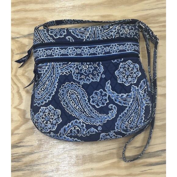 Vera Bradley Crossbody Bag Blue Paisley Triple Zip Adjustable Strap Travel - Picture 1 of 14